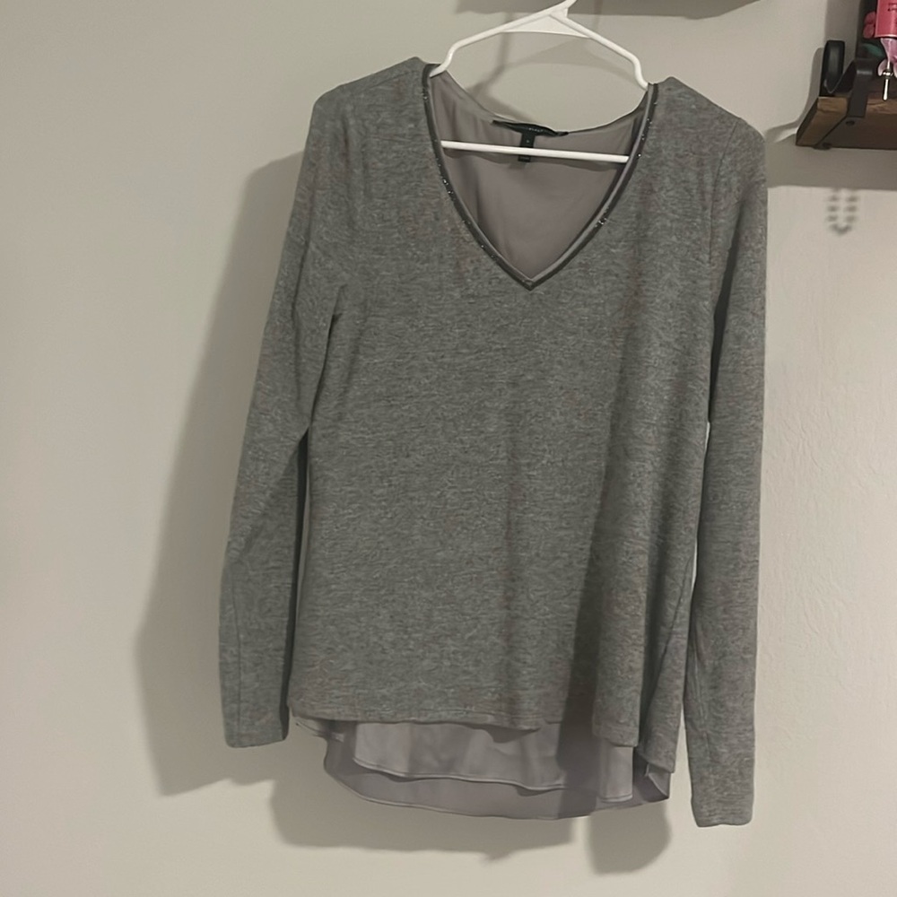 Glitter Neckline Grey Long Sleeve